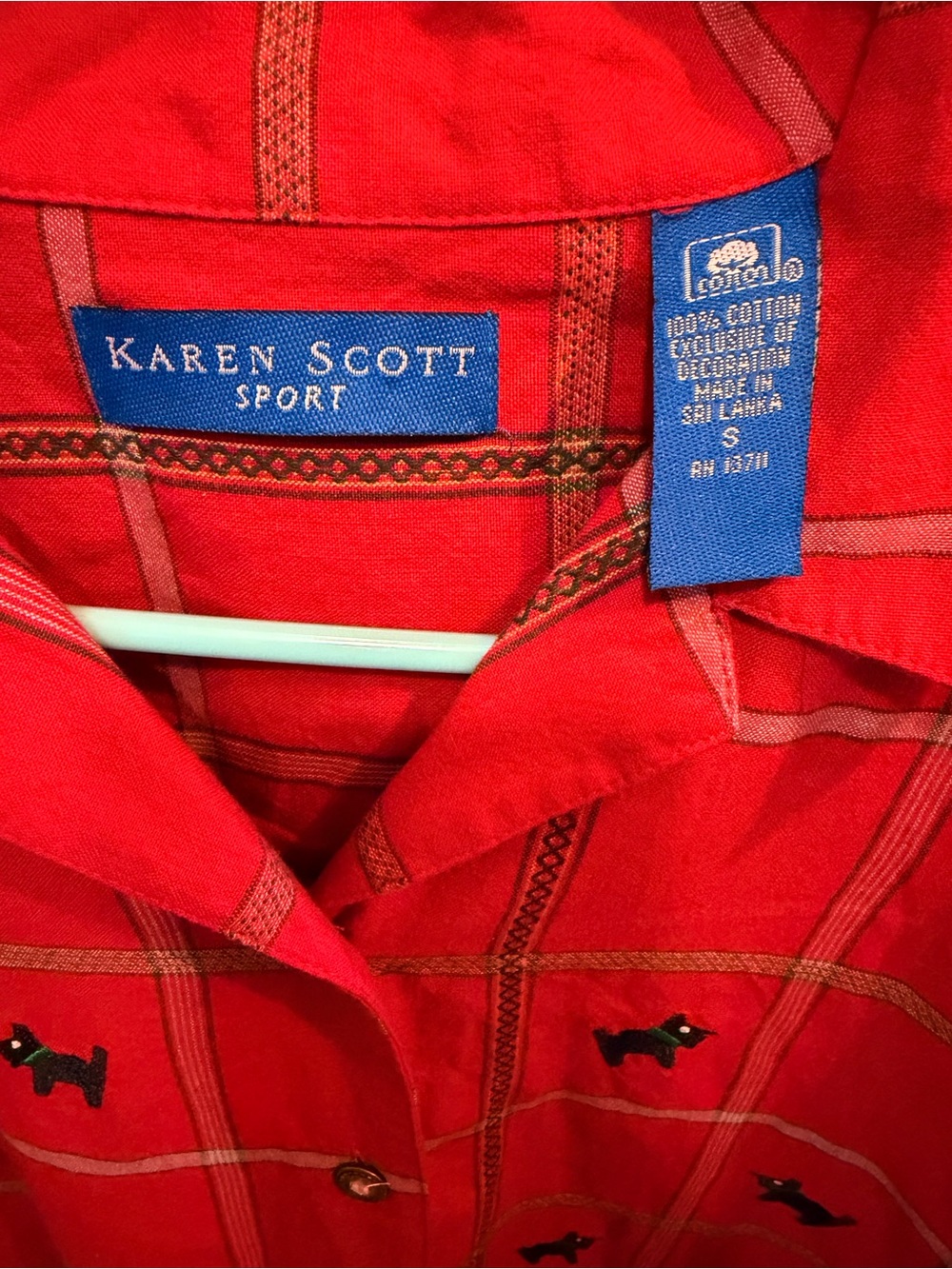 Karen Scott Red Plaid Cotton button up